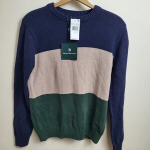 B by Brooks Brothers Boys Size 16Y Color Block Crewneck Sweater Navy Tan Green
